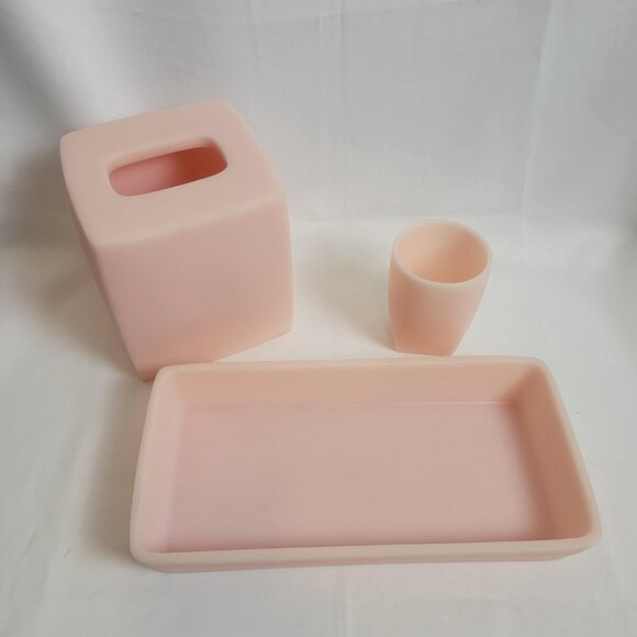 Restoration Hardware Bath Vanity Set Tray Cup Tissue Box Cover Powder Pink - Picture 2 of 9